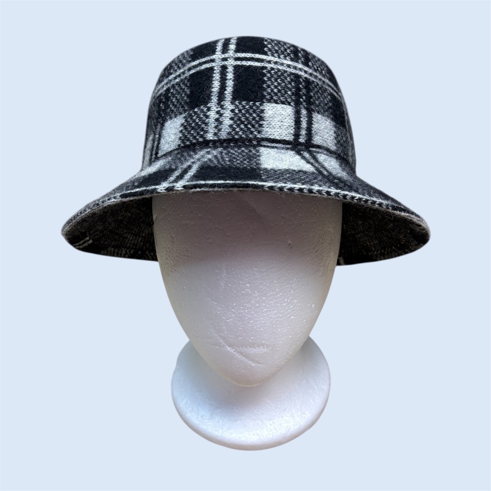 San Diego Hat Company‎ Womens Plaid Bucket Hat Black Wool Blend Adjustable EUC